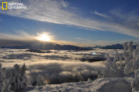 “This picture was taken at Mt. Washington, Vancouver Island, British Columbia. It was 3:30 p.m., December 2011. I had a great day skiing and was on my last run. I stayed on top for as long as I could (before the patrollers do their sweep) so I could take some pictures. It was a magical time as I watched the sun slowly dip down below the clouds. This was one of many pictures I took that afternoon. I thought of how many people in the Comox Valley were missing this wonderful scene. I love skiing, boarding and shooting.” (Photograph Courtesy Amy Nygren /National Geographic Your Shot)