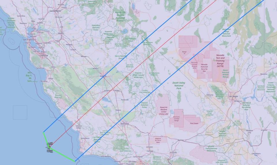 A map shows the path the International Space Station took on Friday, Dec. 1, 2023, as it passed over San Luis Obispo County.