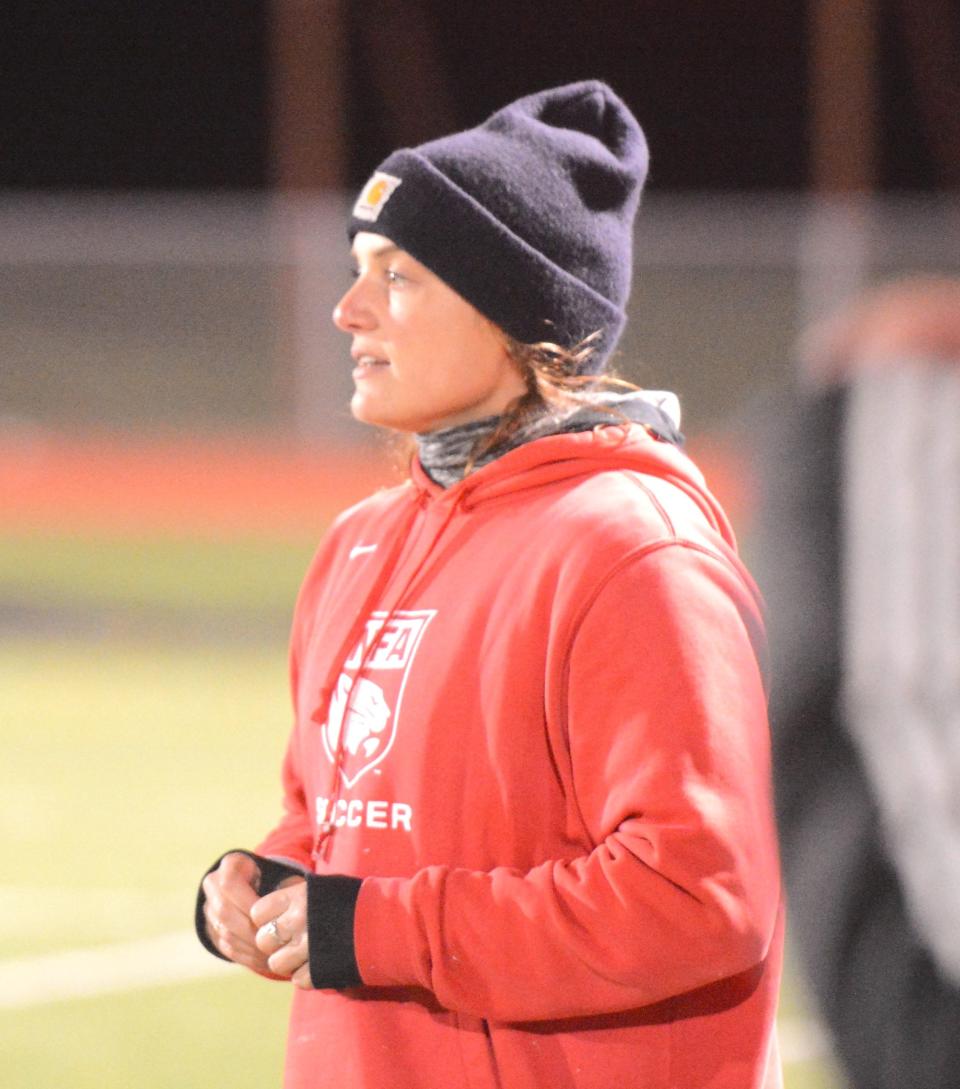 NFA girls soccer coach Taylor Shannon during the ECC Division I tournament championship game at Montville.