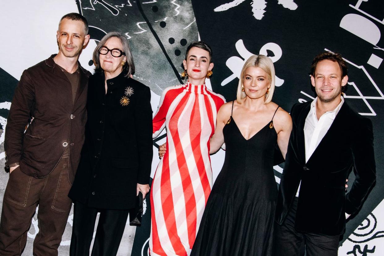 jeremy strong, brooke garber neidich, justine ludwig, kate young and jon neidich at the 2023 creative time gala at skylight at essex crossing in new york city, new york on november 8, 2023 photo by nina westerveltwwd via getty images