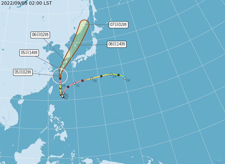 中央氣象局公布強颱預測走向。（中央氣象局提供）