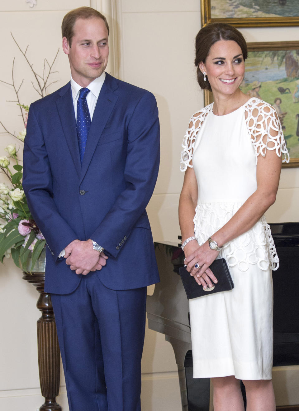 The Duchess donned a lovely white cocktail dress by American designer Leila Rose at a reception in Canberra, Australia on April 24, 2014.