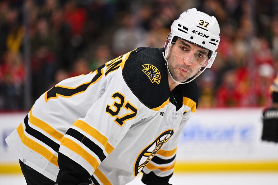 Center Patrice Bergeron won his sixth Selke Trophy last season.