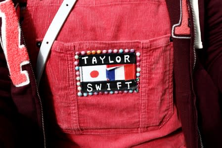 A detail of an outfit of a fan of Taylor Swift is seen in front of the Olympia Theatre prior to her concert performance at the Olympia Theatre, in Paris