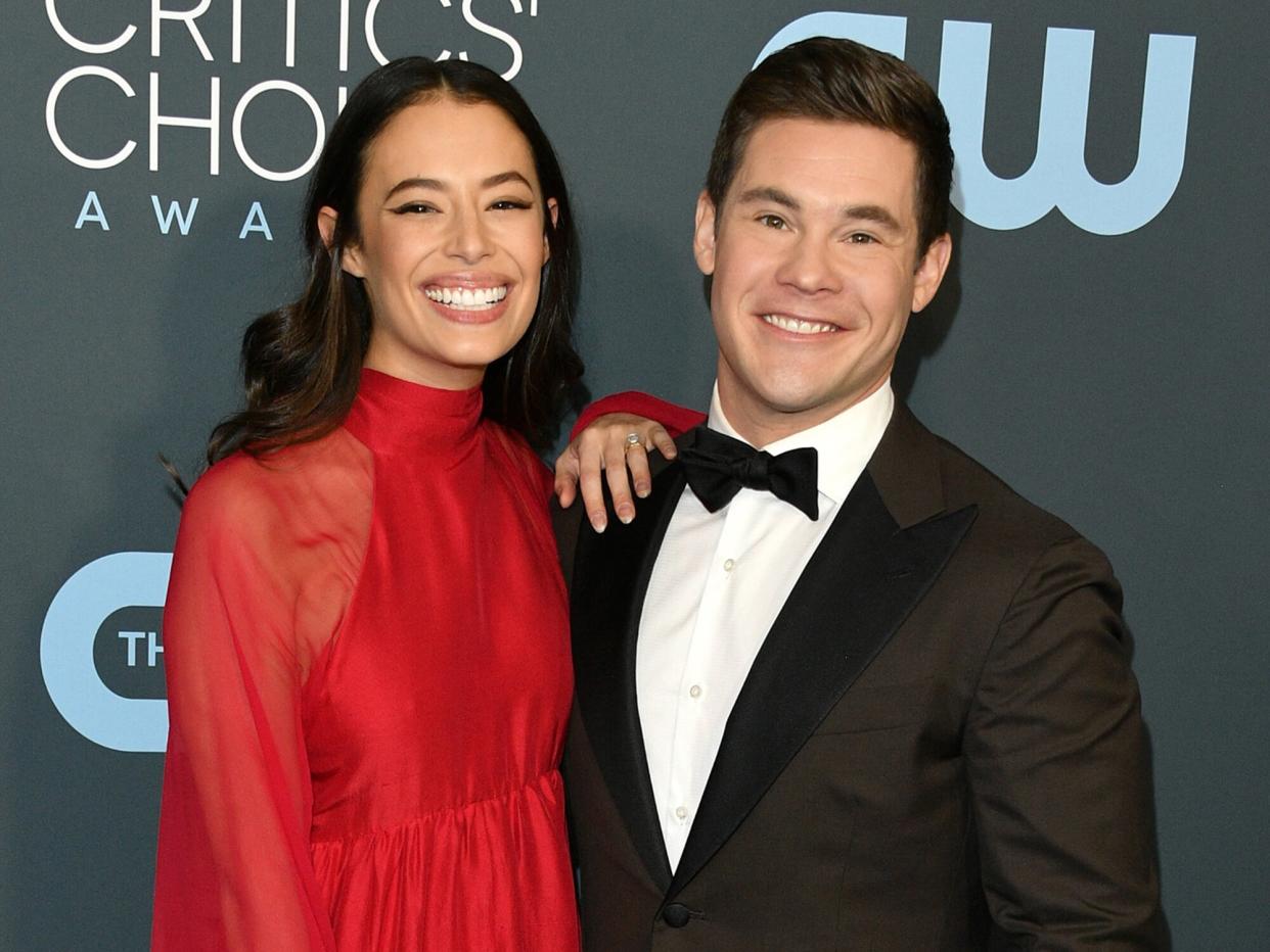 Chloe Bridges and Adam DeVine attend the 25th Annual Critics' Choice Awards held at Barker Hangar on January 12, 2020 in Santa Monica, California