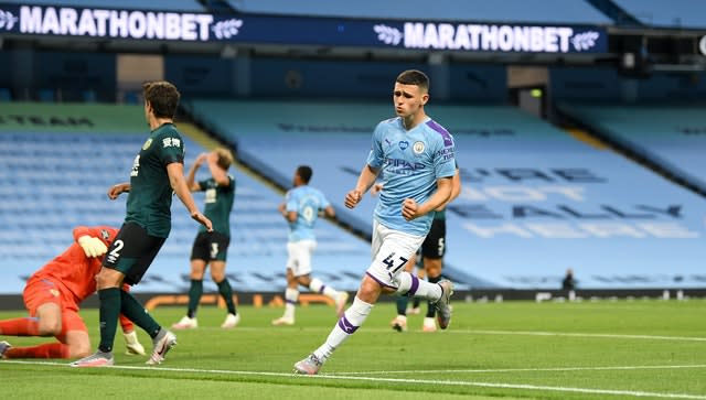 Foden celebrates scoring City's fifth goal against Burnley