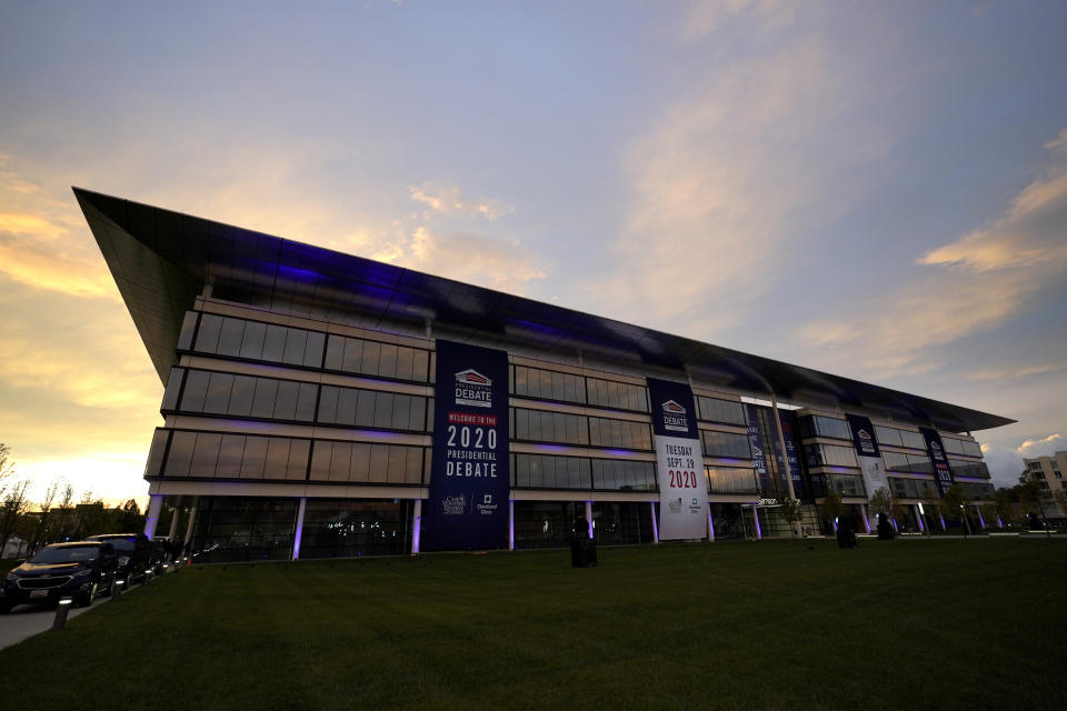 A general view of the Health Education Campus of Case Western Reserve University ahead of the first presidential debate between Republican candidate President Donald Trump and Democratic candidate former Vice President Joe Biden, Tuesday, Sept. 29, 2020, in Cleveland. (AP Photo/Julio Cortez)