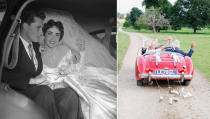 <p>The getaway is the exclamation point on the end of a happy wedding day, and it's absolutely ageless-especially when the car is outfitted with tin cans and a "Just Married" sign. Make sure you get a few photos inside, like this classic capture from Elizabeth Taylor's 1950 wedding to Conrad "Nicky" Hilton Jr.</p>