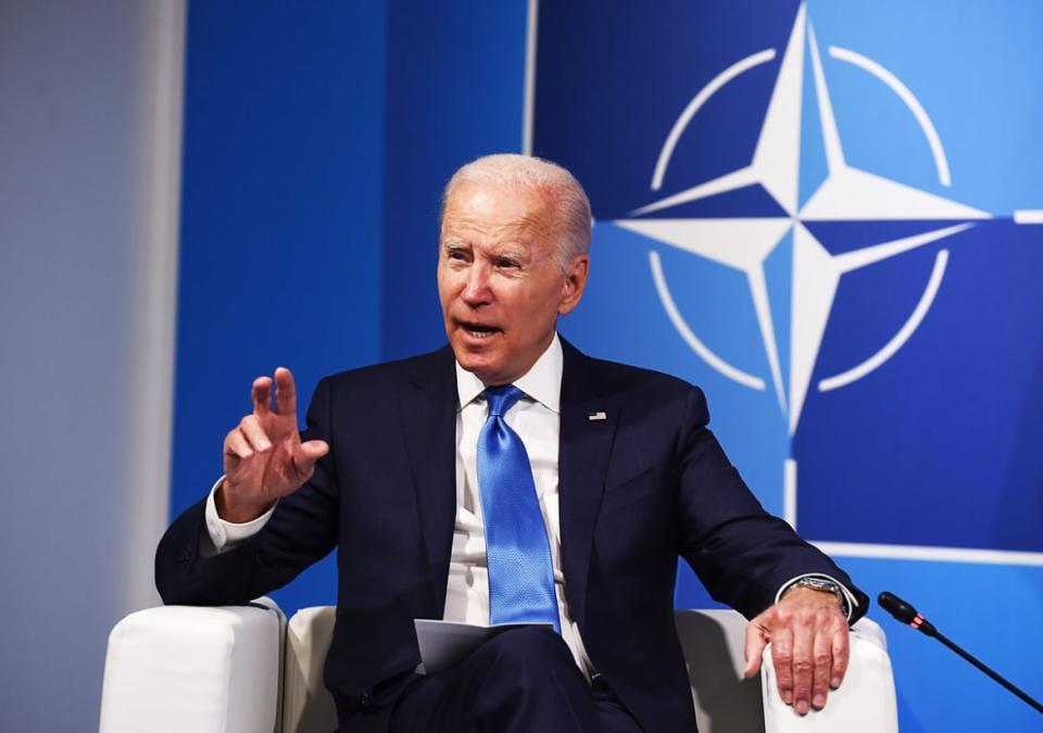 <div class="inline-image__caption"><p>President Joe Biden speaks to members of the press while meeting with NATO Secretary General Jens Stoltenberg in Madrid, Spain. </p></div> <div class="inline-image__credit">Denis Doyle/Getty</div>