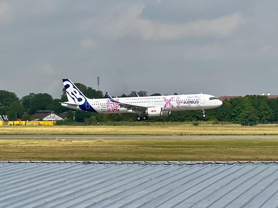 Airbus A321XLR landing after the flight display.