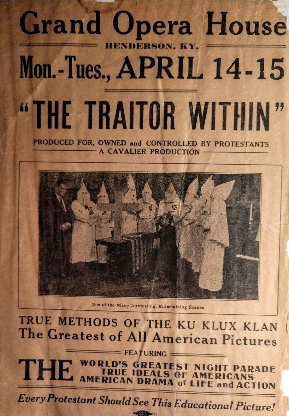 The Ku Klux Klan was a major force in Henderson in the mid-1920s, as attested by its ability to use Henderson's largest theater in 1924 to show this recruiting film. The Klan first made its presence known here in December 1921 but it didn't really come out of the shadows until May 1922.