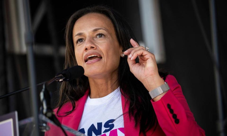 Supporters of reproductive choice take part in the nationwide Women’s March, held after Texas rolled out a near-total ban on abortion procedures and access to abortion-inducing medications, in WashingtonAlexis McGill Johnson, President and CEO of Planned Parenthood, speaks to supporters of reproductive choice at Freedom Plaza before marching to the U.S. Supreme Court during the nationwide Women’s March, held after Texas rolled out a near-total ban on abortion procedures and access to abortion-inducing medications, in Washington, U.S., October 2, 2021. REUTERS/Al Drago