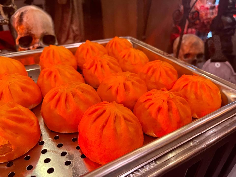 tray of steamed buns at halloween horror nights