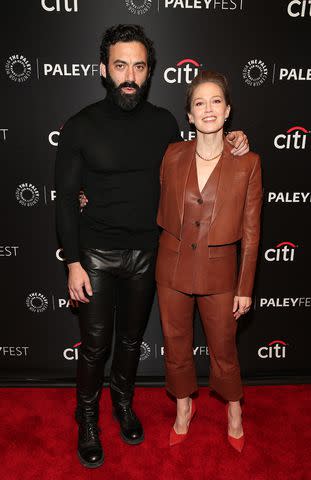 <p>Rob Kim/Getty</p> Morgan Spector and Carrie Coon in 2022