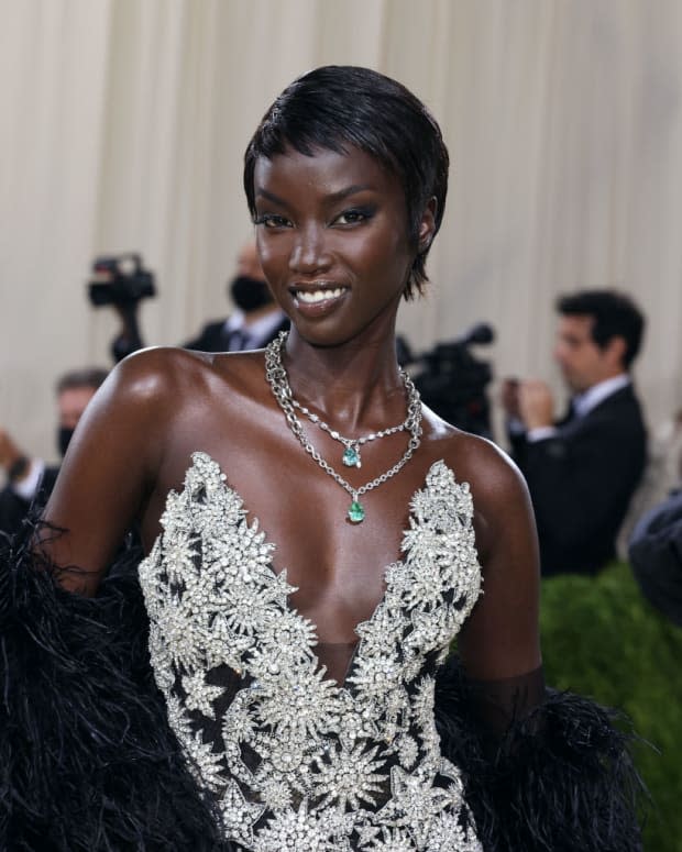 Anok Yai wearing Oscar de la Renta at the 2021 Met Gala, makeup by Daley.<p>Photo: Taylor Hill/Getty Images</p>