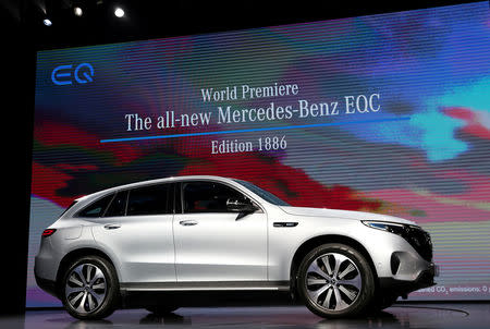 FILE PHOTO: The 2020 Mercedes-Benz GLC EQC is revealed at the 2019 New York International Auto Show in New York City, New York, U.S., April 17, 2019. REUTERS/Shannon Stapleton/File Photo