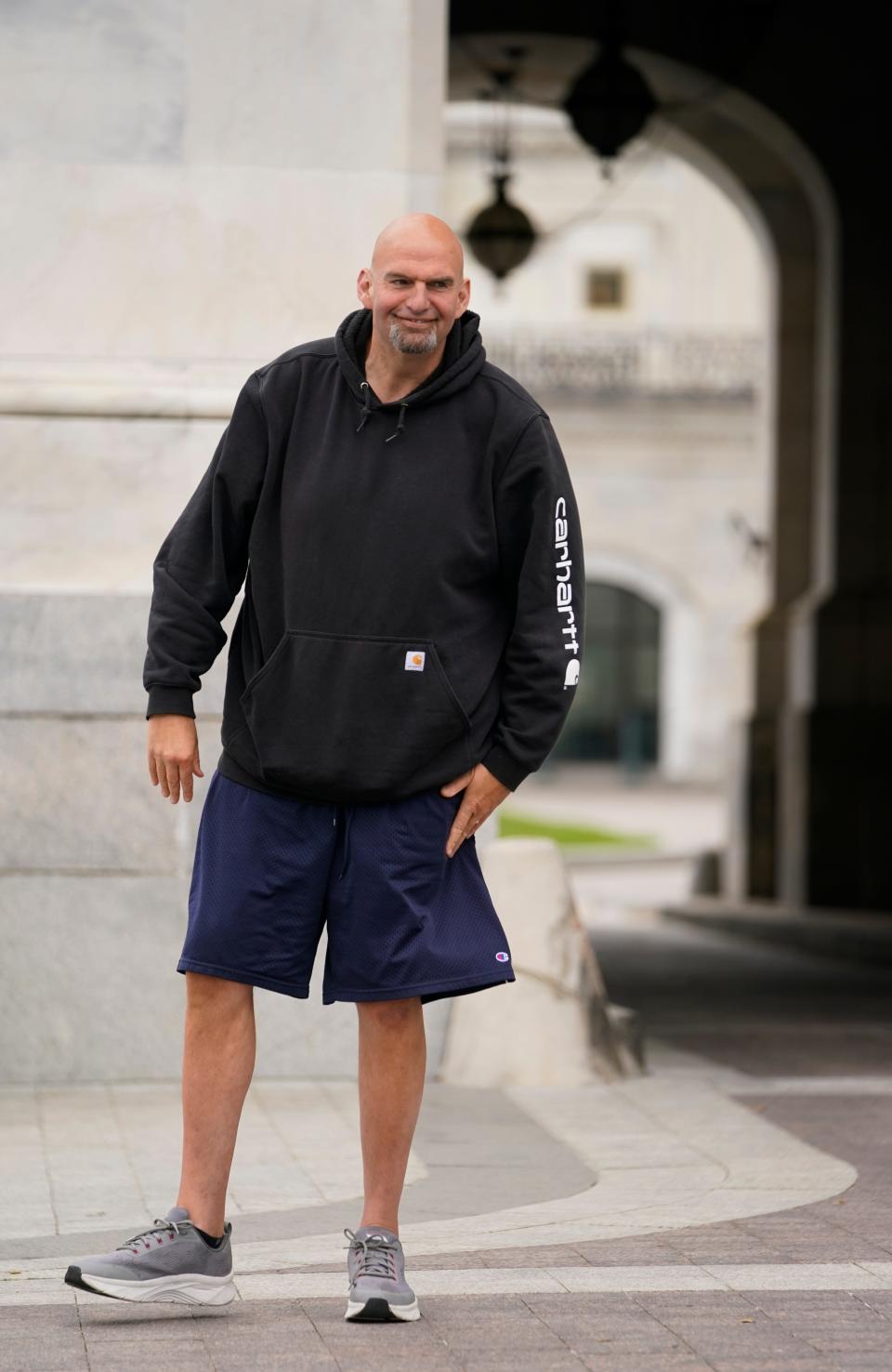 U.S. Sen. John Fetterman (D-Pa.) in his typical hoodie-and-shorts look on April 17.