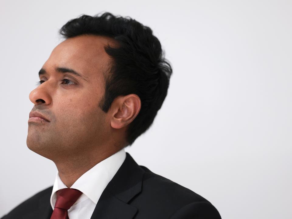 Vivek Ramaswamy waits to speak at the America First Policy Institute on September 13, 2023 in Washington, DC