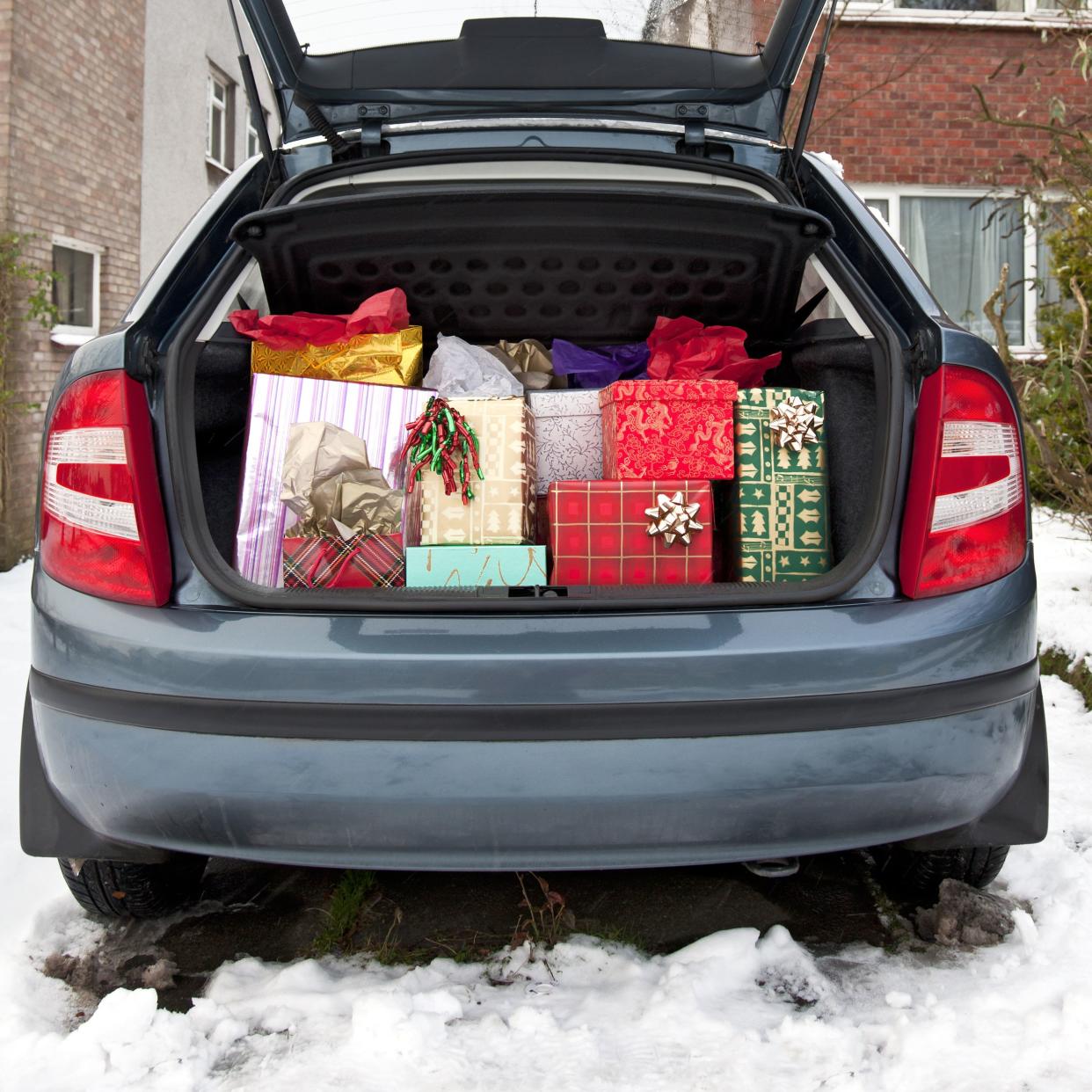 car trunk filled with Christmas presents