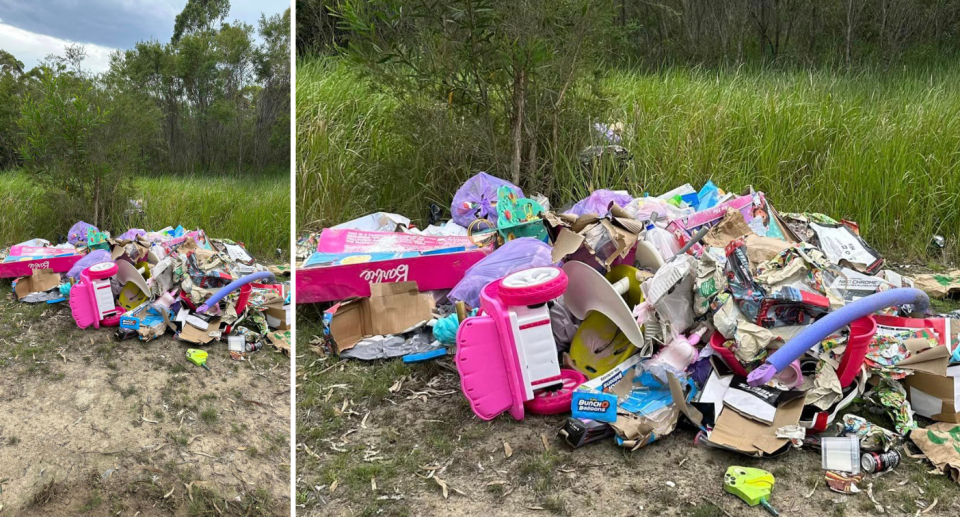 Piles of rubbish in Morisset in the bush.