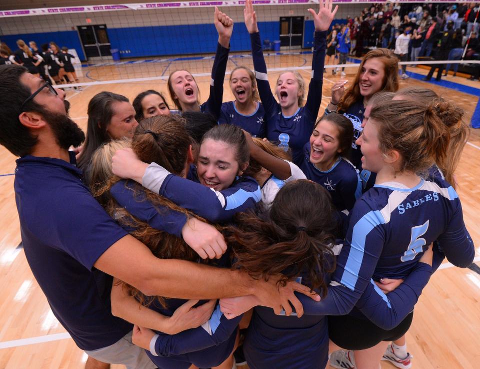 Southside Christian takes on Bamberg-Ehrhardt in the SCHSL Class A State Championship volleyball match, held at Dreher High School in Columbia, Thursday evening, November 4, 2021.Southside celebrates their state championship win after the game Thursday night.