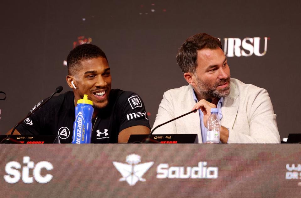 Hearn (right) with Anthony Joshua, one of the most coveted stars of boxing for its multiple promoters (Getty)