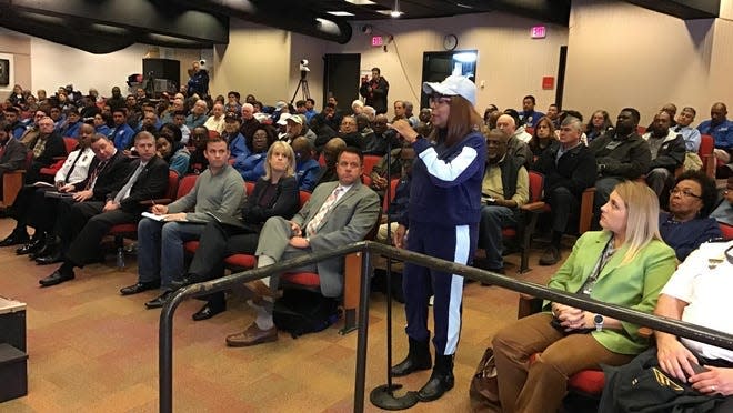 Local law enforcement agencies, clergy and others participate in a forum on public safety held on Feb. 28, 2020 in Cumberland Hall Auditorium on the campus of Fayetteville Technical Community College.