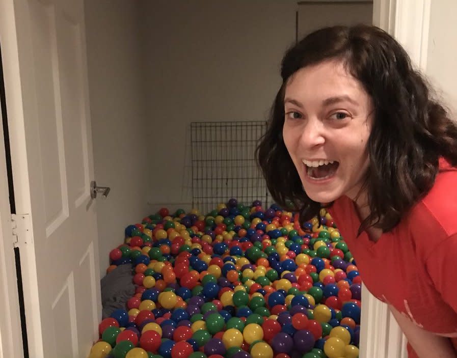 Rachel Bloom built a ball pit in her basement, and can we come over?