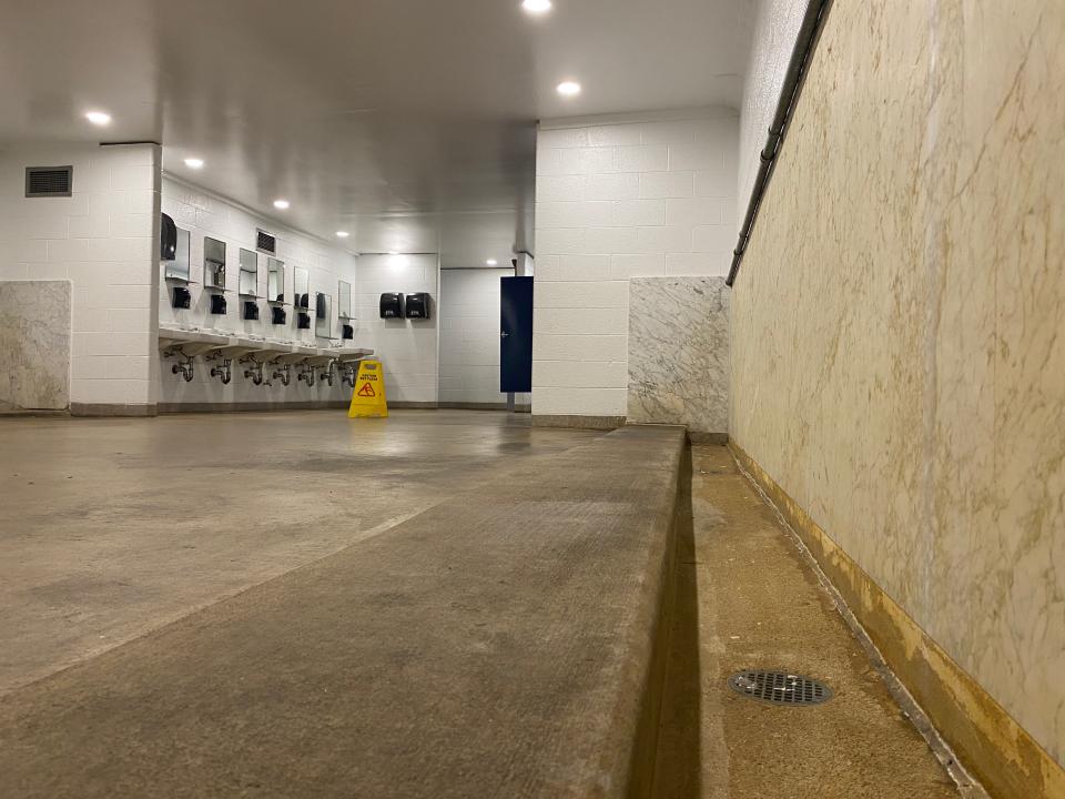 The urinal trough at University of Delaware's Delaware Stadium in Newark.