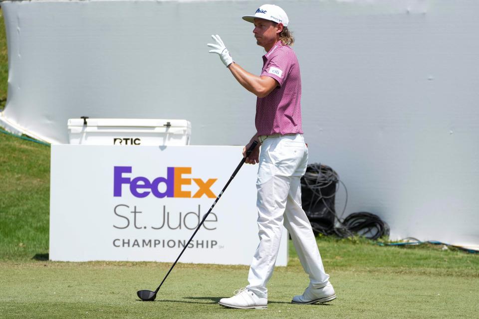 Cam Smith waves to the fans as he's introduced during the Aug. 14 final round of the FedEx St. Jude Championship at TPC Southwind in Memphis.