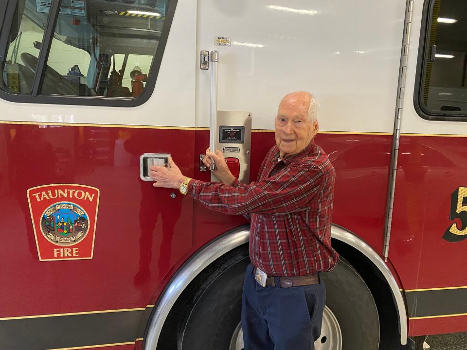 William Pittsley, who served on the Taunton Fire Department from 1965 to 1997, is at the Oakland Fire Station on North Walker Street on Tuesday, Jan. 23, 2024.