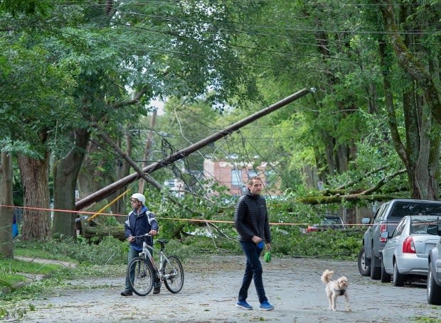 A street is blocked by fallen trees in Halifax on Sept. 8, 2019, after Hurricane Dorian tore through Nova Scotia.