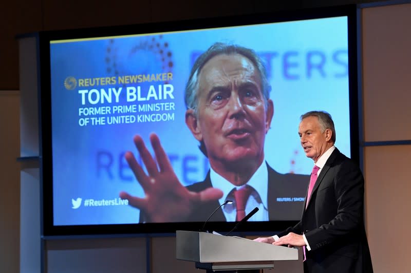 Former British PM Blair speaks at a Reuters Newsmaker event in London