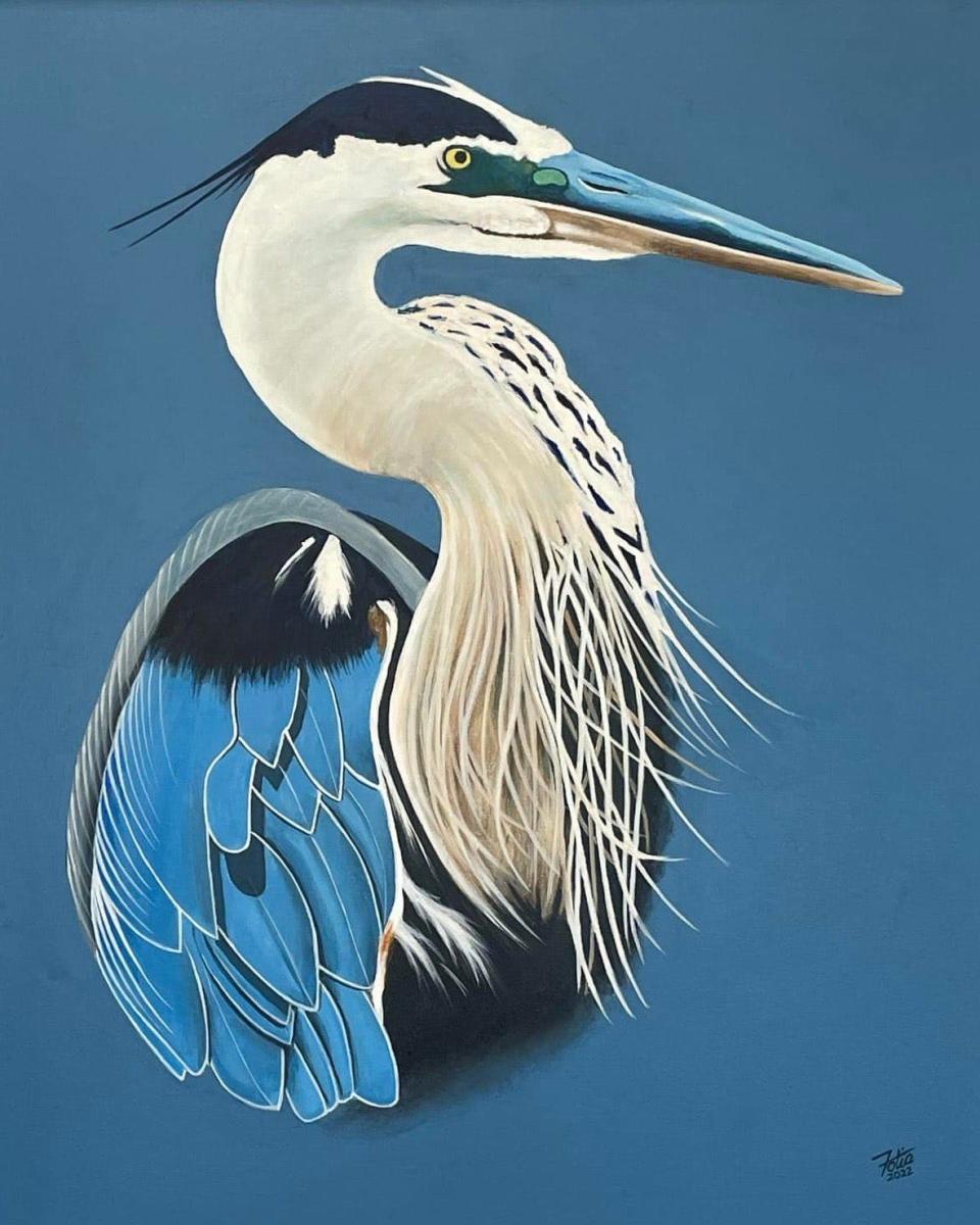 Acrylic painting of heron by Anthony Fotia.