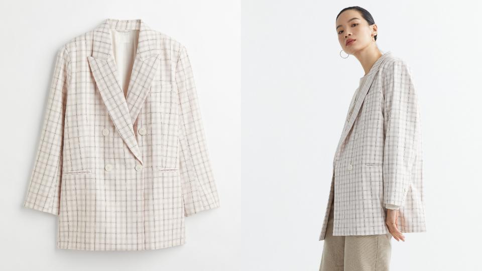 平價品牌省錢穿搭3：H&M雙排扣西裝外套，特價NT$600！圖片來源：H&M