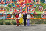 Britain's Prince William, Duke of Cambridge, and his wife Catherine (R), Duchess of Cambridge, Bhutan's King Jigme Khesar Namgyel Wangchuck (2nd L) and his wife Jetsun Pema (L) pose at the Tashichho Dzong in Thimphu, Bhutan, in this April 14, 2016 handout photo by the Bhutanese Royal Office. REUTERS/Bhutanese Royal Office/Handout via Reuters