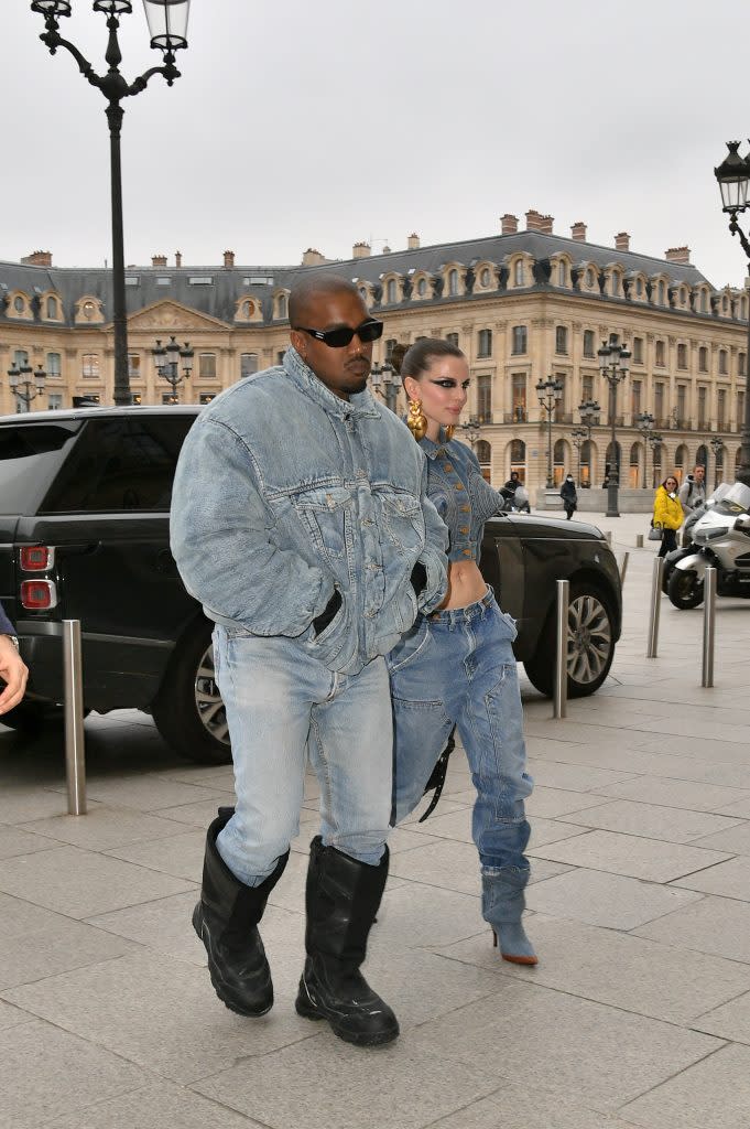 Kanye West and Julia Fox arrive from Kenzo’s Fall 2022 runway show in Paris, France on January 23, 2022. - Credit: KCS Presse / MEGA