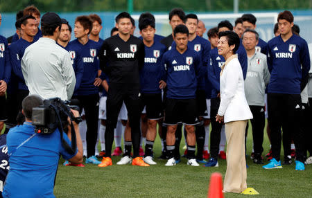 Soccer Football - World Cup - Japan Training - Japan Training Camp, Kazan, Russia - June 21, 2018 Japan's Princess Takamado attends the training REUTERS/John Sibley