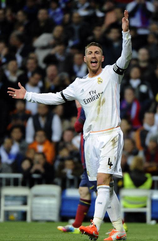 Real Madrid's Sergio Ramos during their La Liga match against Barcelona in Madrid on March 23, 2014