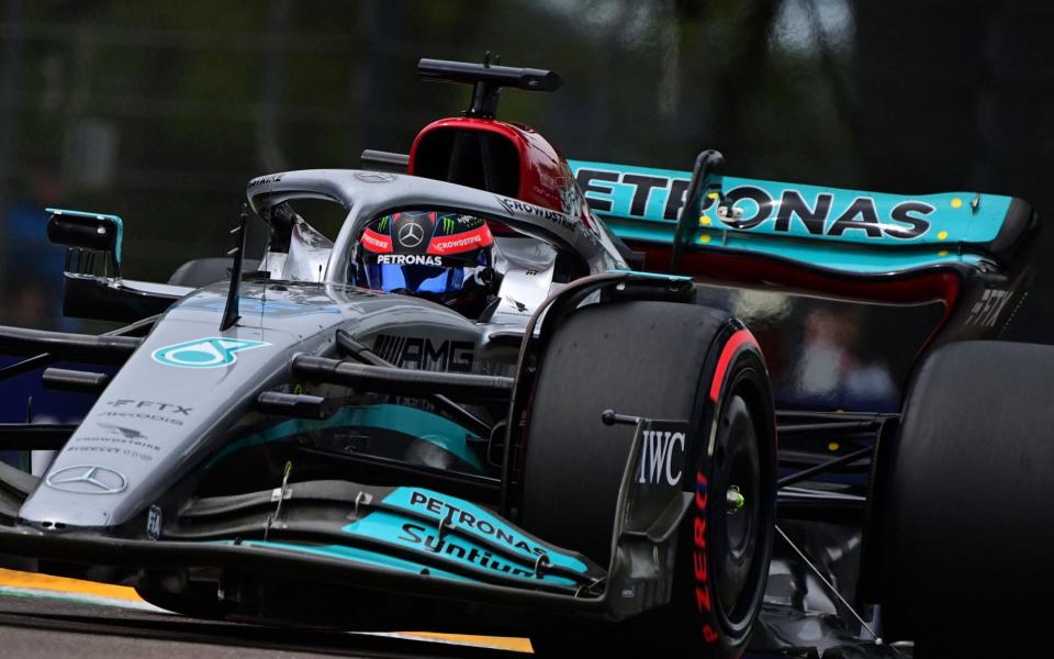 Mercedes' British driver George Russell steers his car during the second practice session at the Autodromo Internazionale Enzo e Dino Ferrari race track in Imola, Italy, on April 23, 2022, ahead of the Formula One Emilia Romagna Grand Prix - AFP