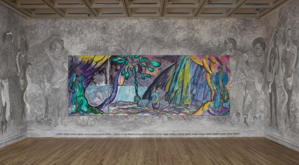 Installation view, 'Chris Ofili: Weaving Magic' at the National Gallery: © Chris Ofili. Courtesy the artist and Victoria Miro, London. Photography: Stephen White