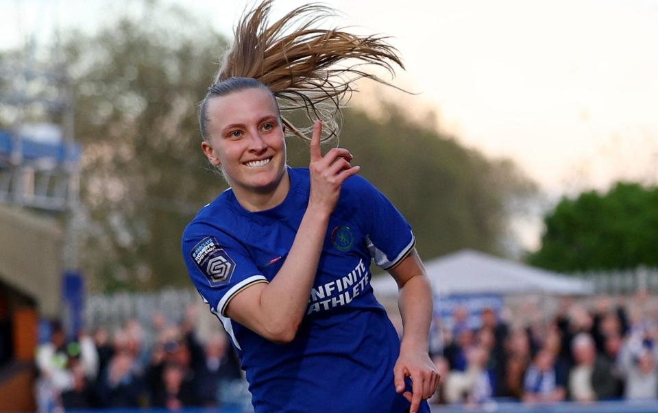 Aggie Beever-Jones celebrates scoring against Bristol