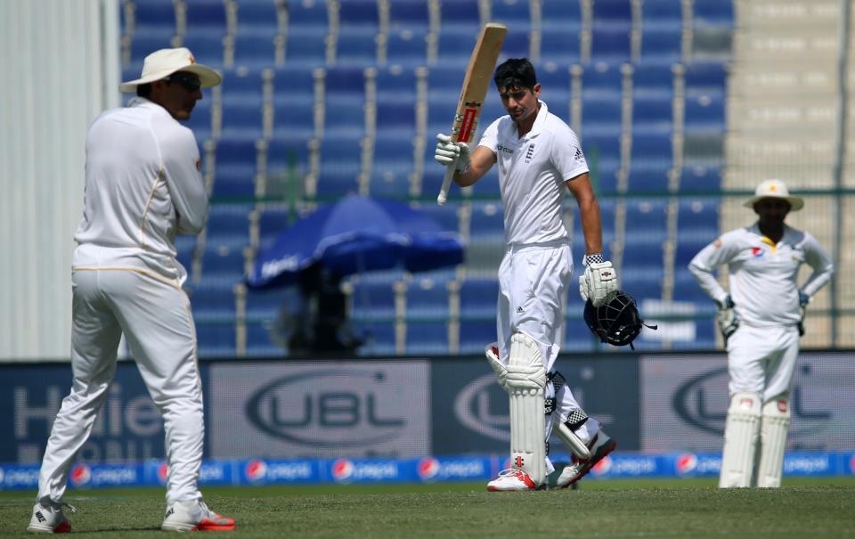 <p>The following winter he was back to his best, with a marathon innings in the searing Abu Dhabi heat. Cook make 263 in, his third double hundred and proof, it was ever in doubt, that he still had it (Getty Images) </p>