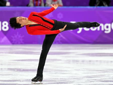 Feb 16, 2018; Pyeongchang, South Korea; Vincent Zhou (USA) competes in the men's figure skating free skate program during the Pyeongchang 2018 Olympic Winter Games at Gangneung Ice Arena. Mandatory Credit: Robert Deutsch-USA TODAY Sports