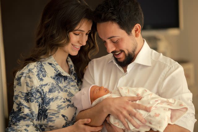 <p>Balkis Press/ABACA/Shutterstock</p> Princess Rajwa and Crown Prince Hussein of Jordan with their baby daughter, Princess Iman, at King Hussein Medical Center in Amman, Jordan on Aug. 7, 2024.