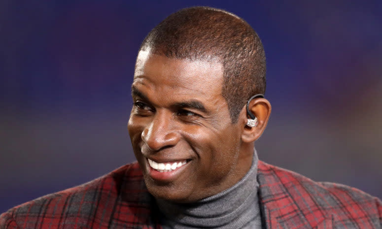 A closeup of Deion Sanders.