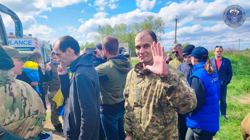 Ukrainian prisoners of war (POWs) are seen after a swap at an unknown location in Ukraine