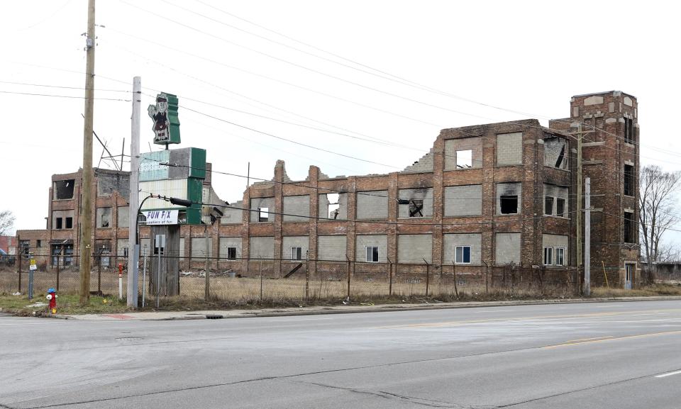 The remains of the Fun F/X warehouse at 1000 W. Sample St. in South Bend on March 4, 2024. A devastating fire in July 2019 destroyed the business.