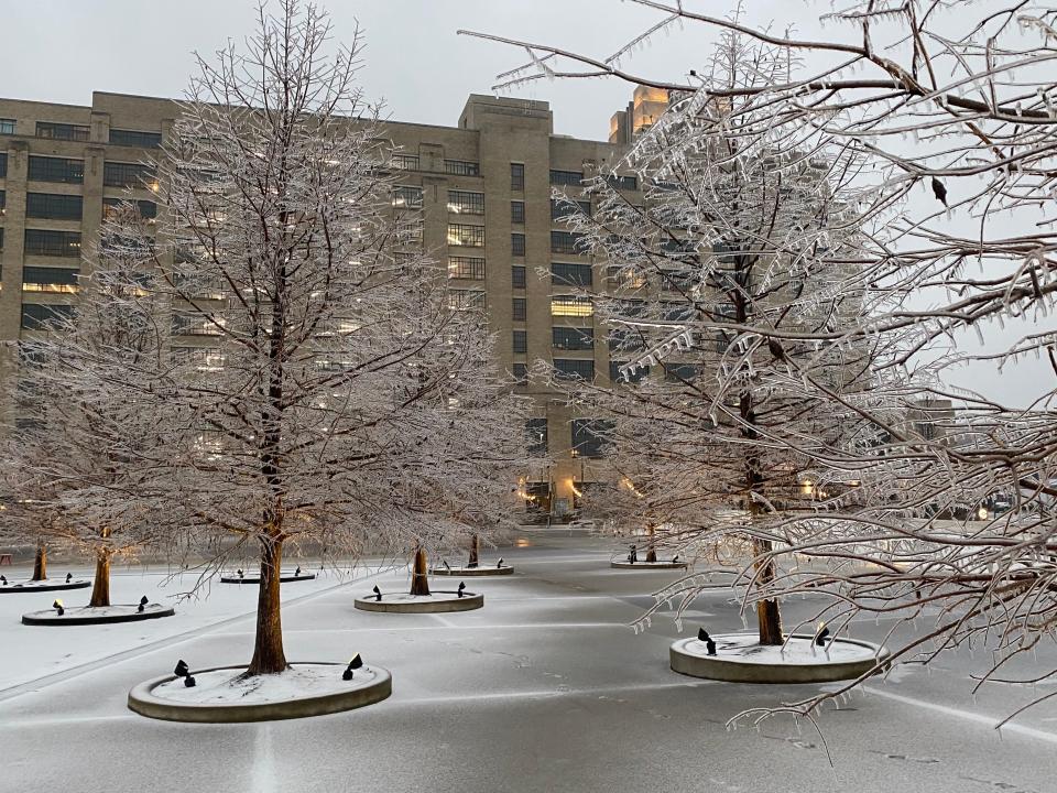 Snow and ice cover Memphis and the Mid-South in the early evening on Tuesday, Jan. 31, 2023. Slush, ice and snow accumulate at Crosstown Concourse