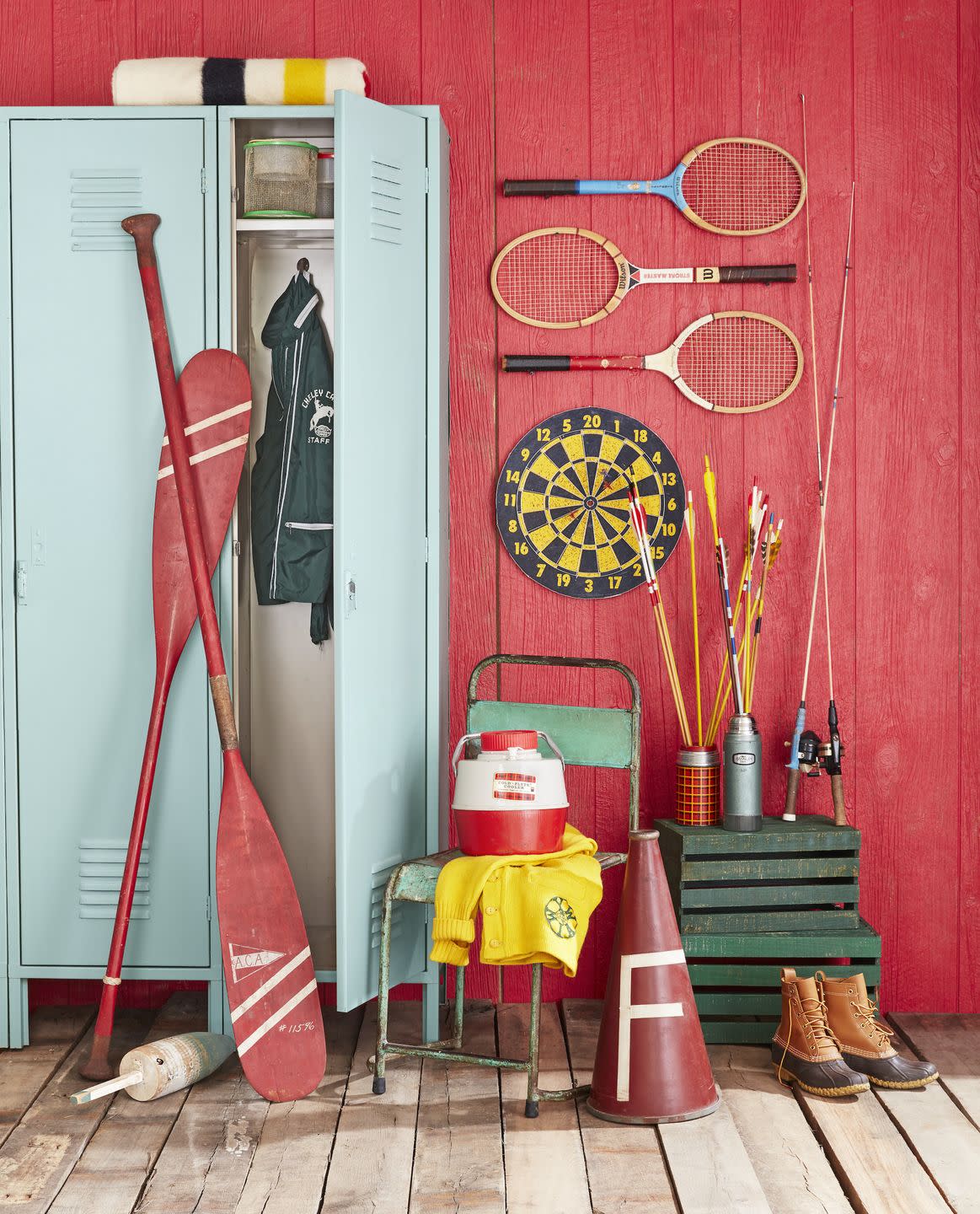 vintage sports equipment and decor